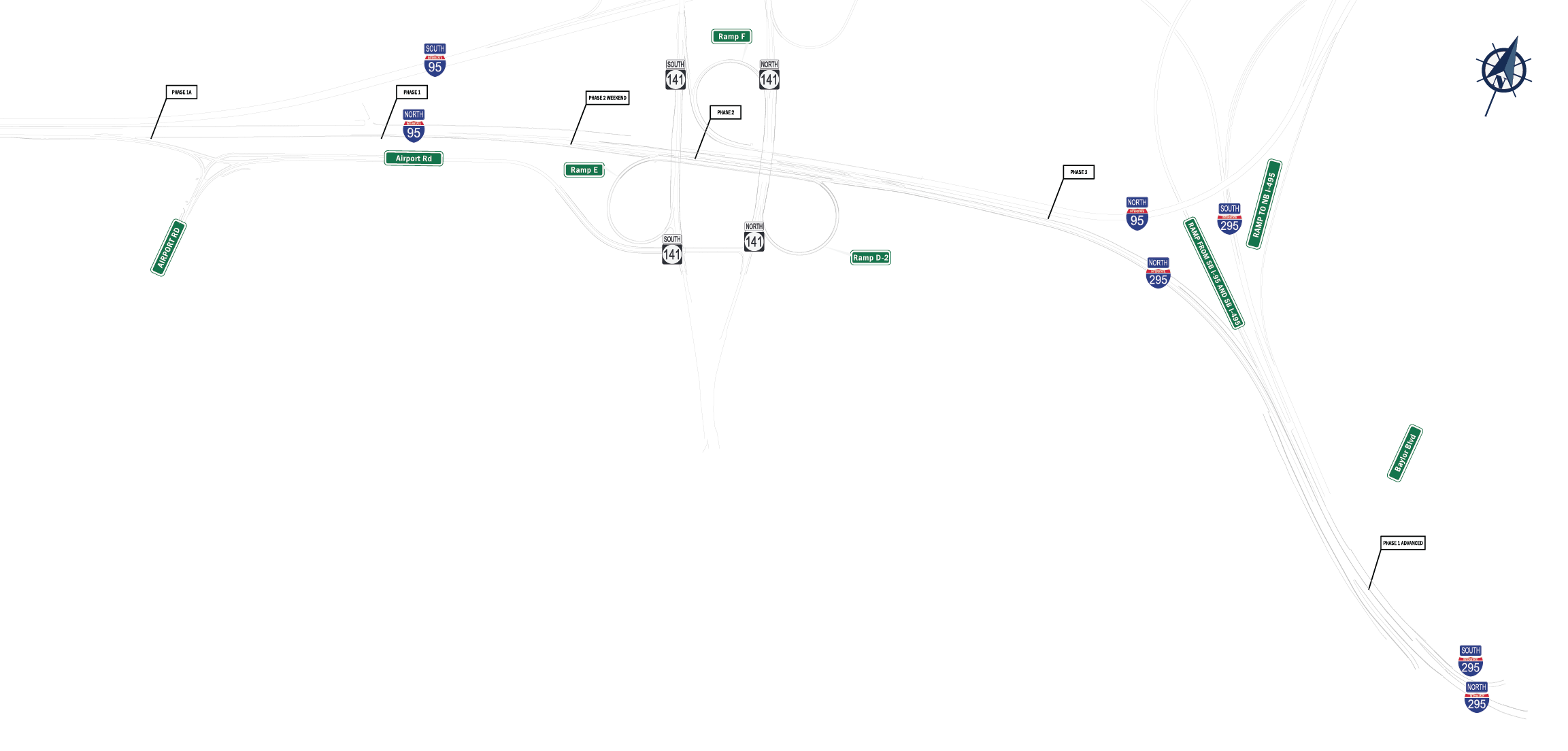 DelDot I-295 Northbound, SR141 to US13 Construction Phase Map